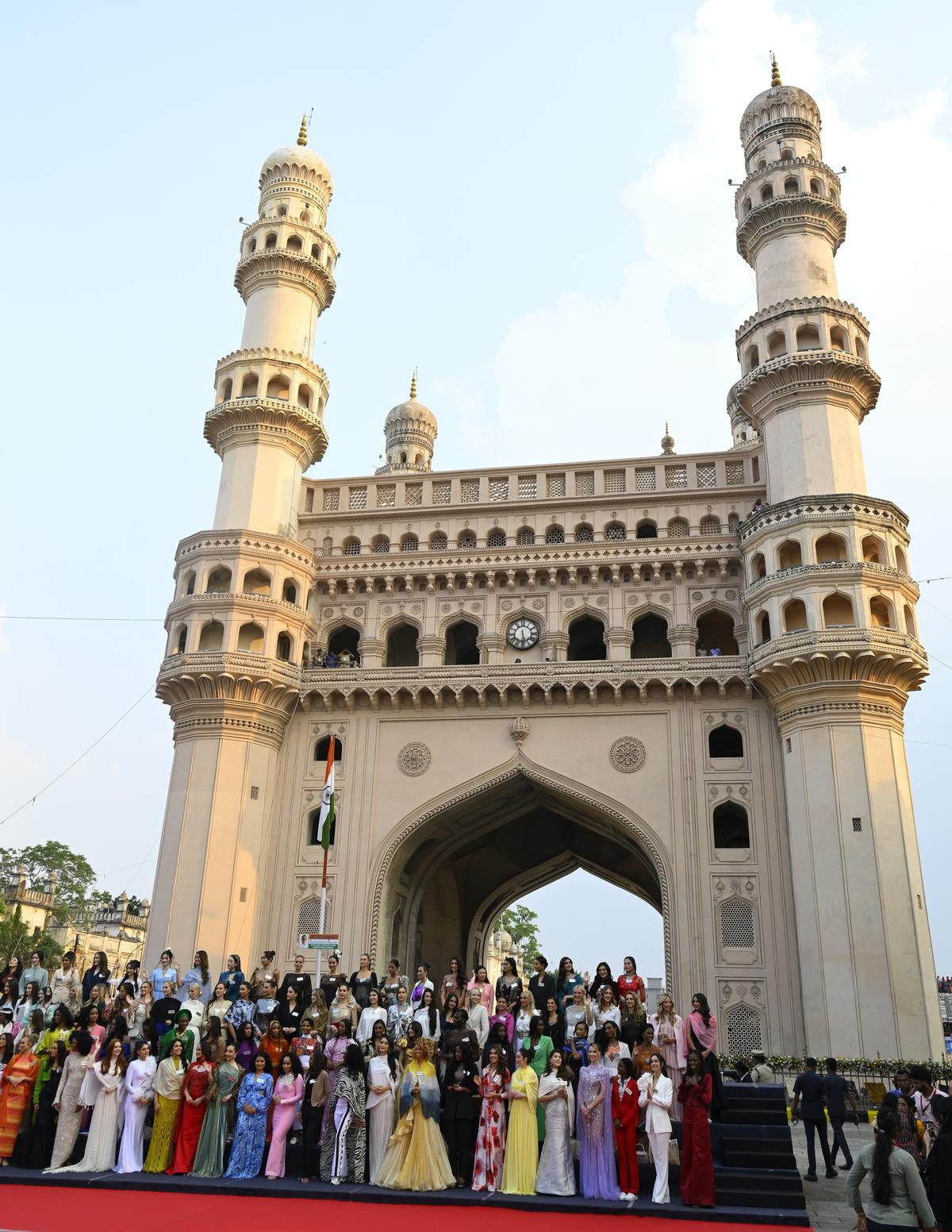 Miss World 2025 contestants pose for a photograph with iconic Charminar in the background, in Hyderabad on Tuesday (May 13, 2025) Miss World 2025 contestants pose for a photograph with iconic Charminar in the background, in Hyderabad on Tuesday (May 13, 2025)