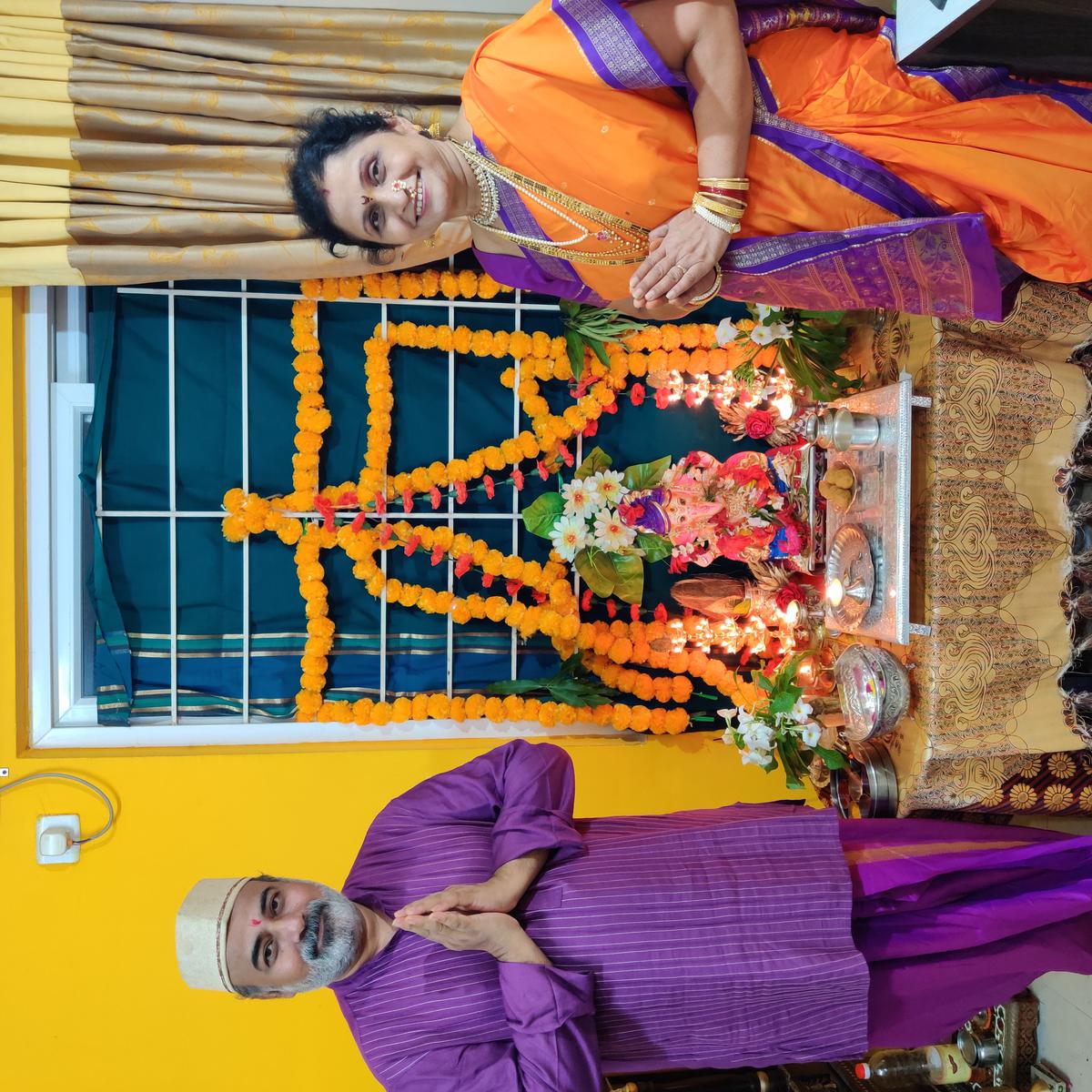 Bhagyashree Barbadikar from Visakhapatnam during her traditional Maharashtrian Ganesh Chaturthi festivities at home.