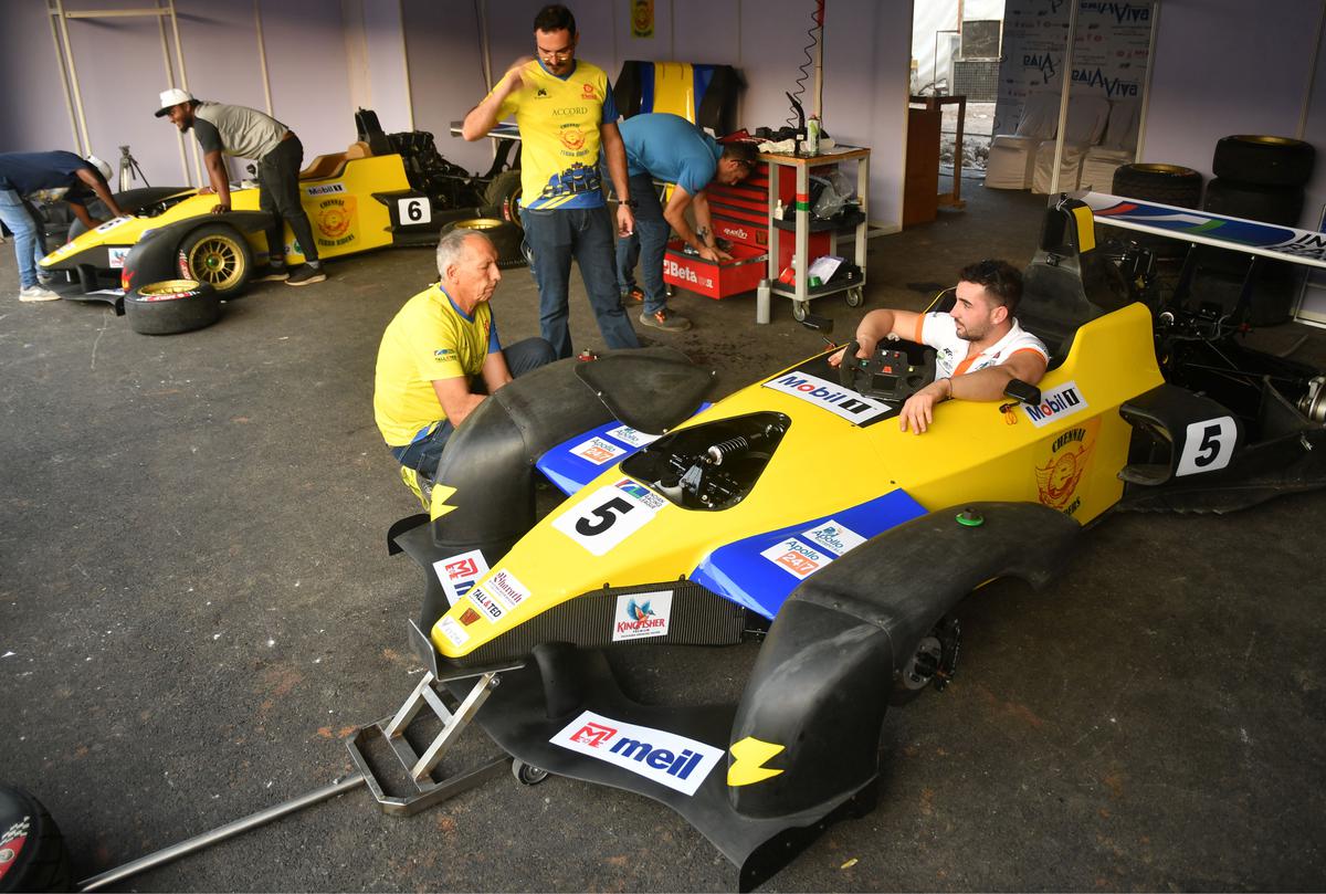 A crew of Formula E Race car in Hyderabad in November 2022 for a trial run