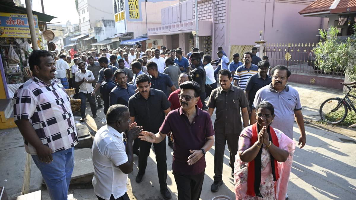 Tamil Nadu election 2026: M.K. Stalin interacts with voters during morning walk in K.V Kuppam segment Tamil Nadu election 2026: M.K. Stalin interacts with voters during morning walk in K.V Kuppam segment