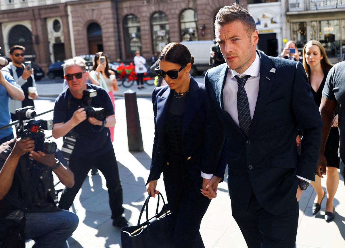 Rebekah Vardy and Leicester City player Jamie Vardy, at the Royal Courts of Justice, in London. File