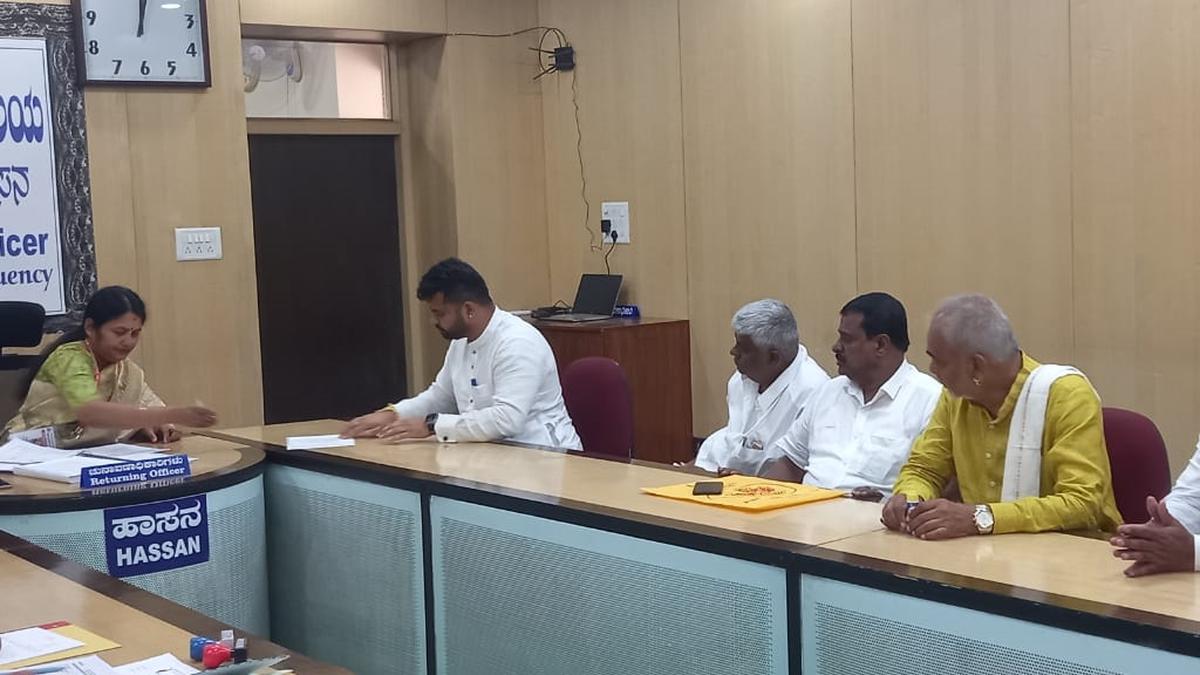 Prajwal Revanna of JD(S) files nomination papers in Hassan for Lok Sabha elections