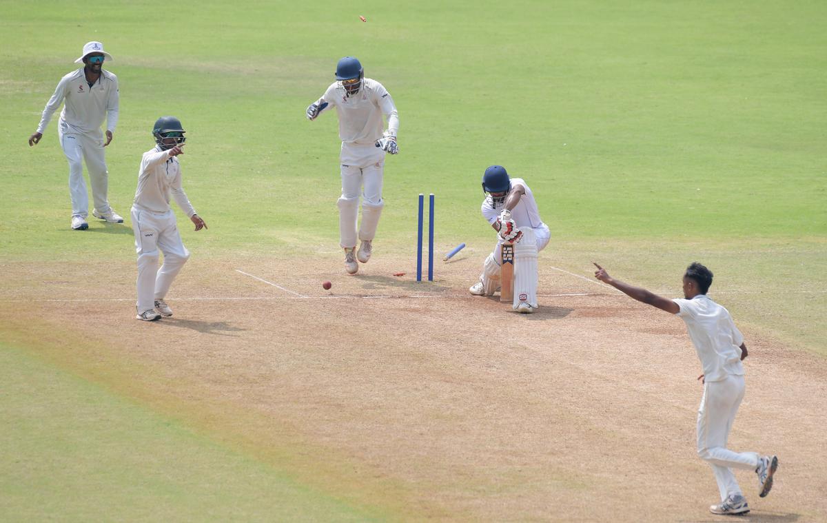 Ajith Ram celebrates after breaching Agarwal’s defence.