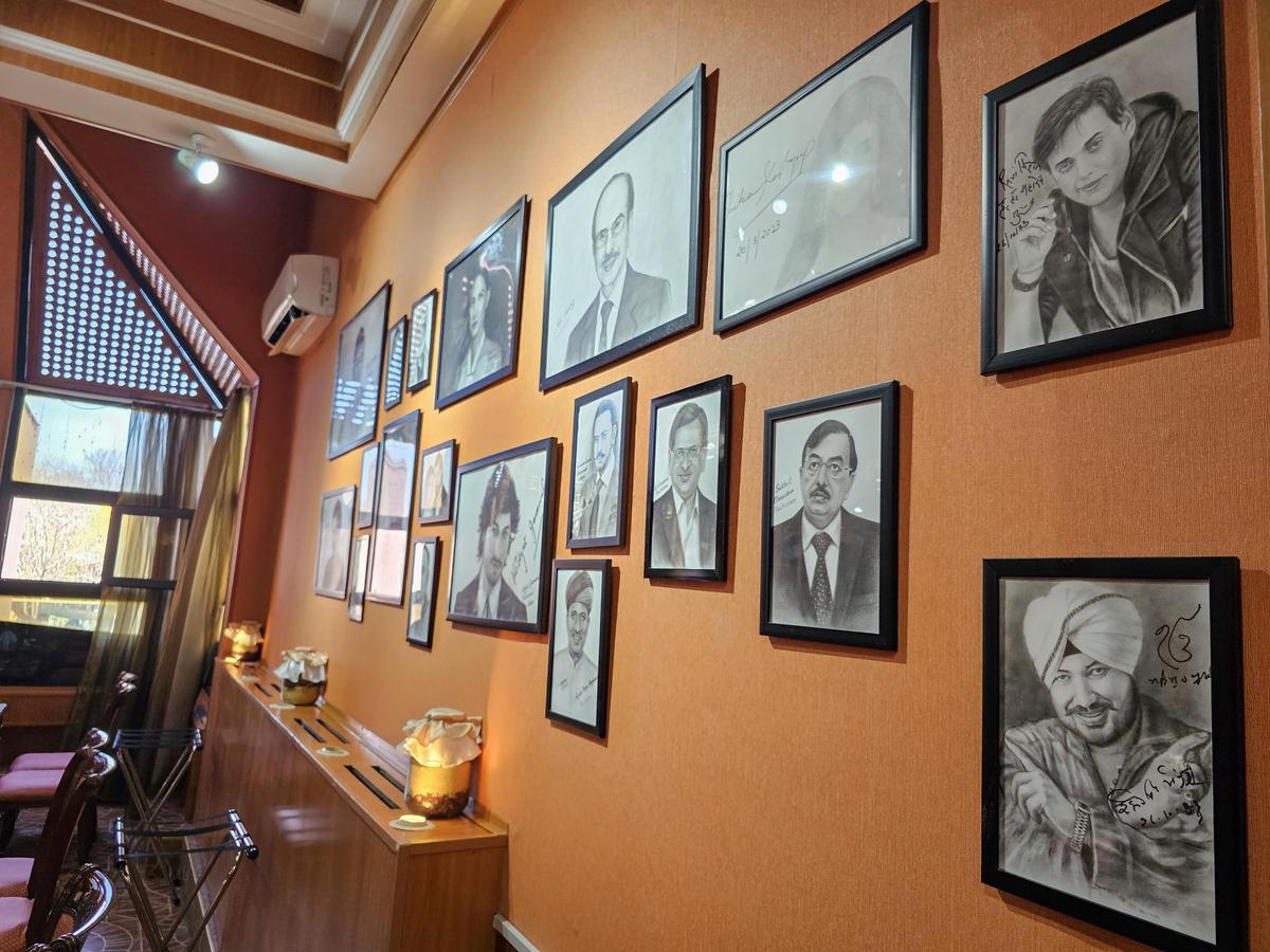 Wall dedicated to Indian celebrities who visited Raaj Kapur restaurant in Tashkent. 