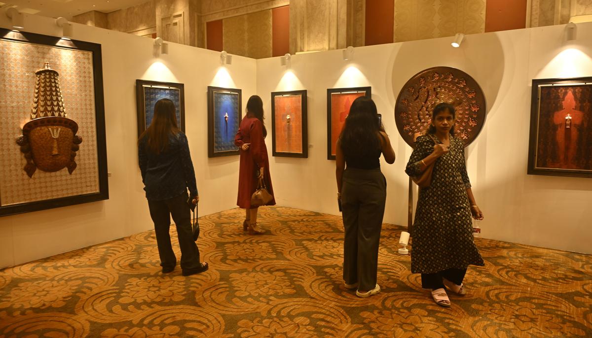 Artworks by Satish Gupta on display at Gallery Art &Soul stall. 
