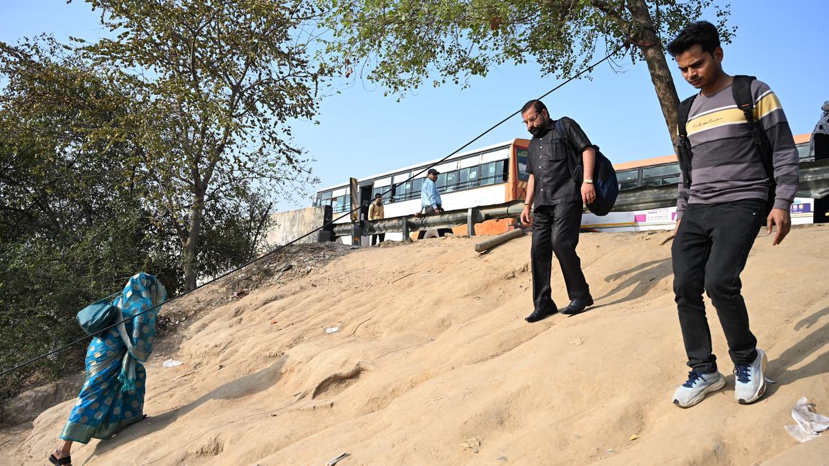 Jewar residents face dangerous climb for bus access near Noida airport