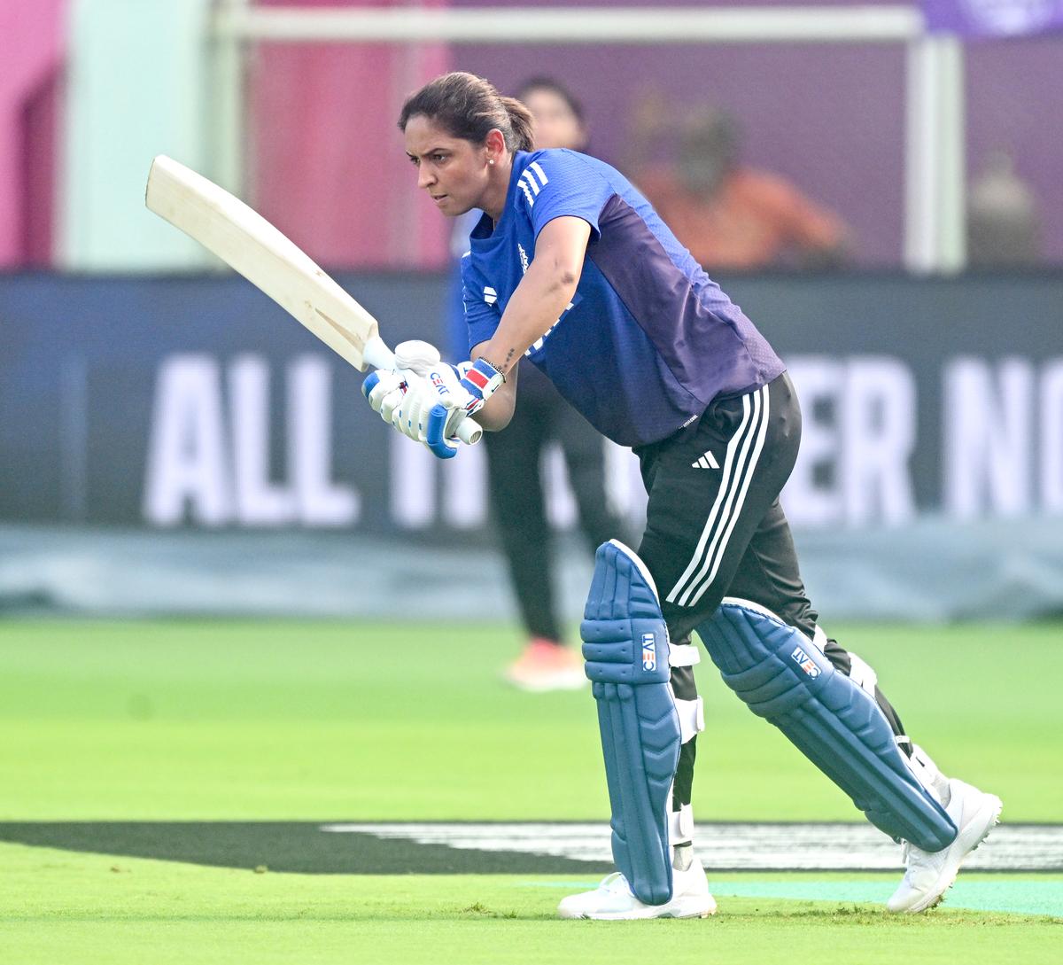 Visakhapatnam : Andhra Pradesh : 08/10/2025 : Indian captain Harmanpreet Kaur bats during the practice session ahead of the ICC Women's World Cup 2025 ODI cricket match between India and South Africa, at ACA-VDCA Cricket Stadium in Visakhapatnam on Wednesday, October 08, 2025. Photo K.R Deepak / The Hindu Visakhapatnam : Andhra Pradesh : 08/10/2025 : Indian captain Harmanpreet Kaur bats during the practice session ahead of the ICC Women's World Cup 2025 ODI cricket match between India and South Africa, at ACA-VDCA Cricket Stadium in Visakhapatnam on Wednesday, October 08, 2025. Photo K.R Deepak / The Hindu