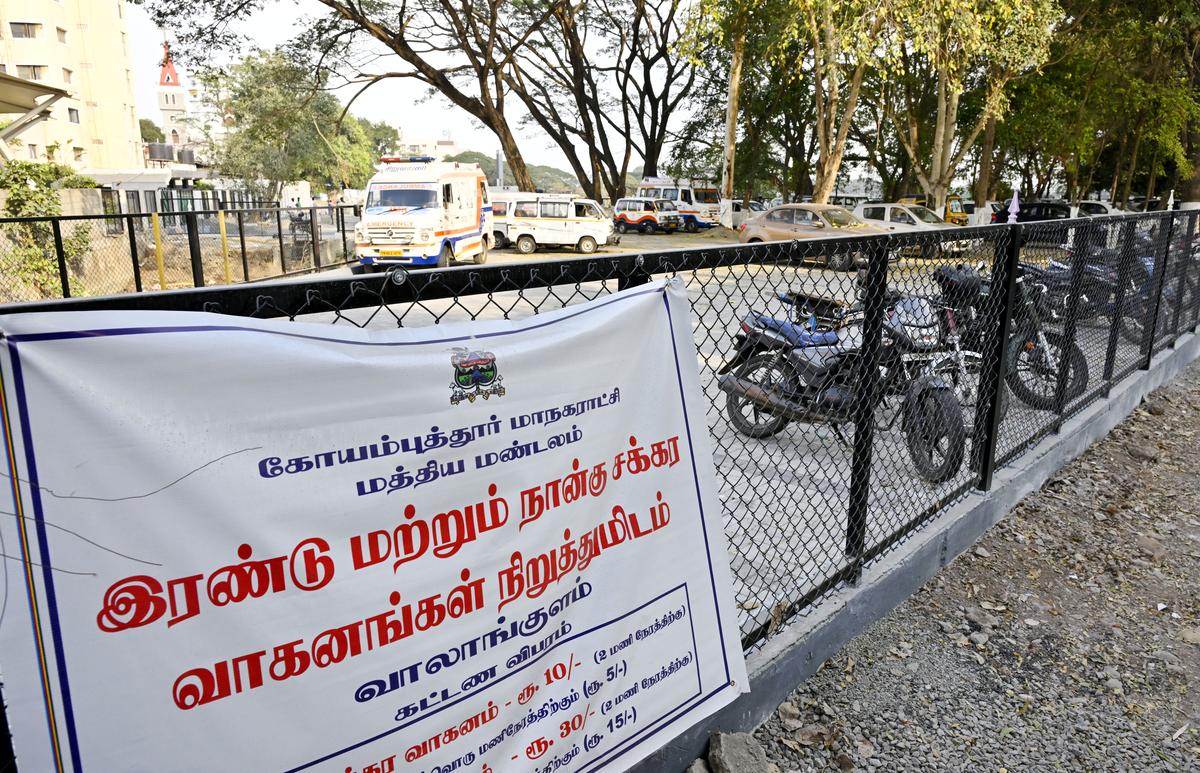 Underutilised parking facility opposite Coimbatore Medical College Hospital, with only a handful of vehicles parked daily despite its capacity. 