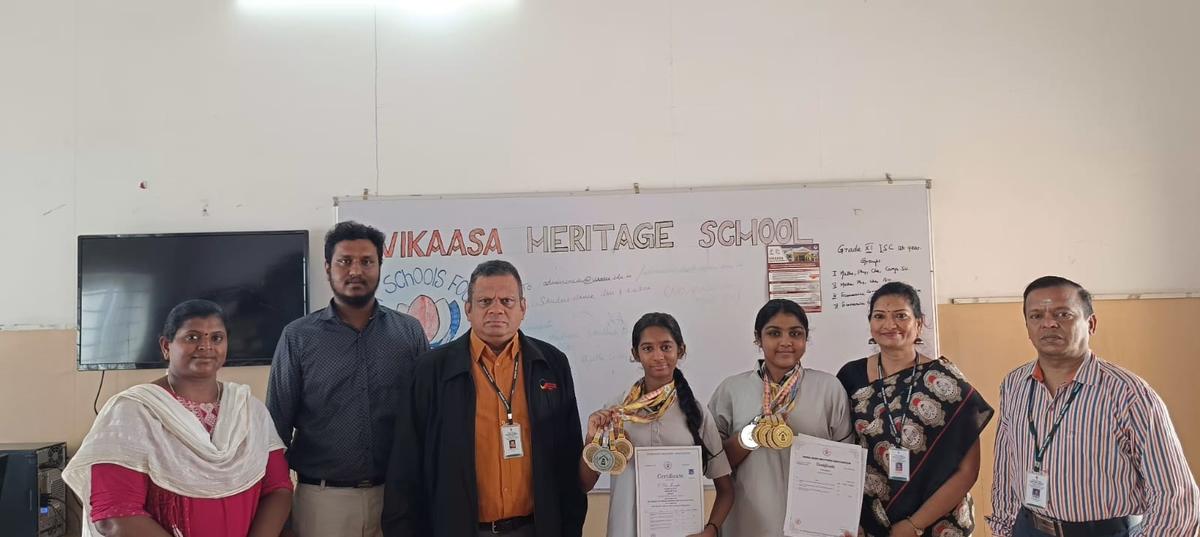 Winners from Vikaasa Heritage School who won a State-level shooting competition held in Coimbatore.