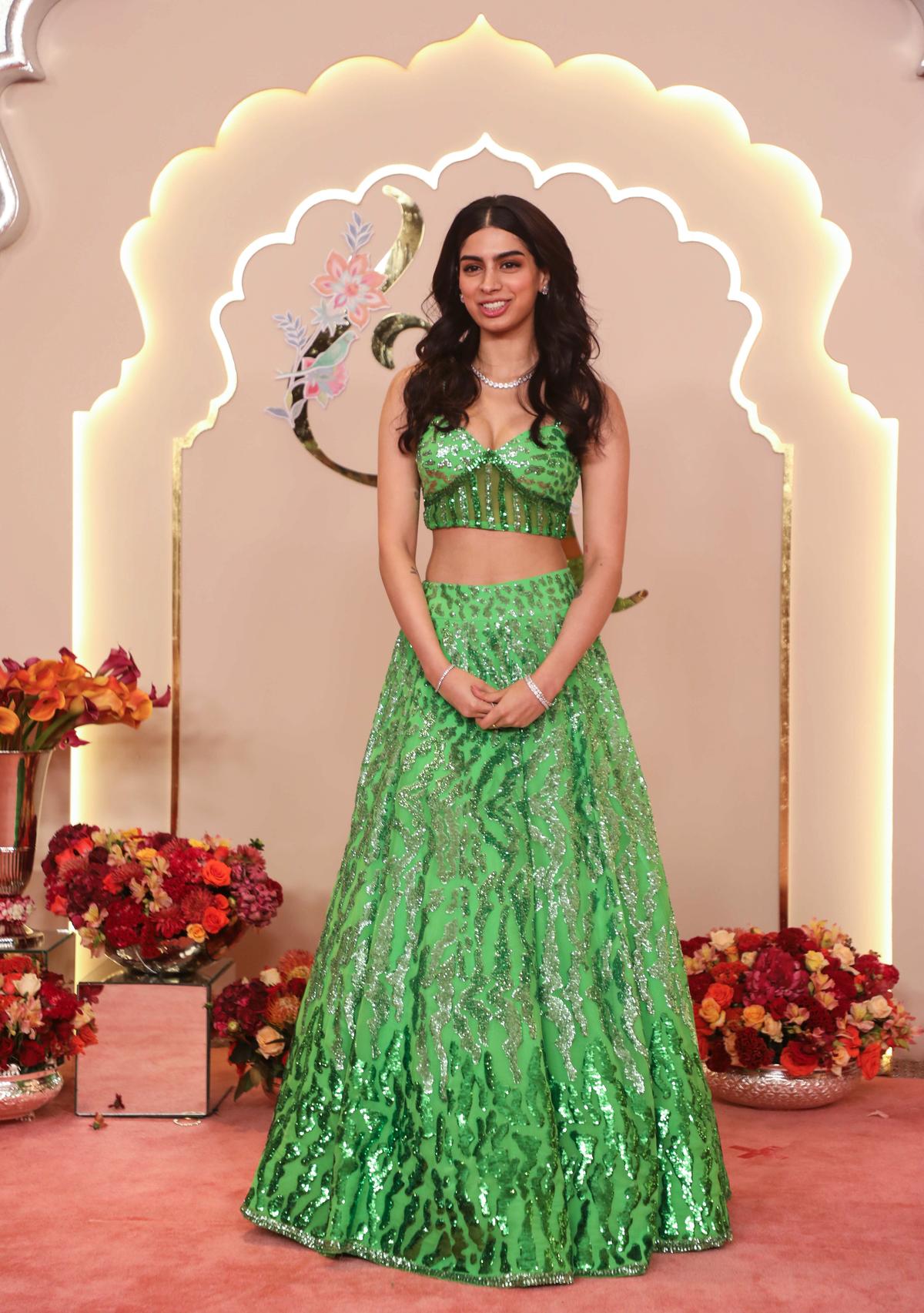 Bollywood actress Khushi Kapoor poses for a photo on her arrival for Reliance Industries Chairman Mukesh Ambani’s son Anant Ambani and Radhika Merchant’s wedding, at the Jio World Convention Centre, in Mumbai on Friday Bollywood actress Khushi Kapoor poses for a photo on her arrival for Reliance Industries Chairman Mukesh Ambani’s son Anant Ambani and Radhika Merchant’s wedding, at the Jio World Convention Centre, in Mumbai on Friday