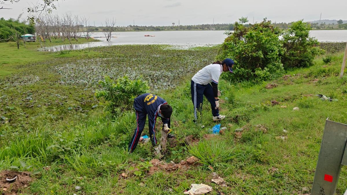 Cleaning drive at Varuna lake by NCC cadets