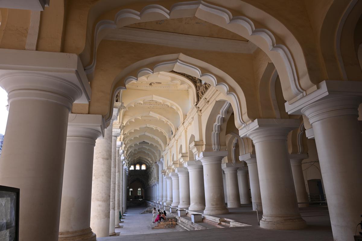 A scene of Thirumalai Nayakakar Mahal going through a renewal era in Madurai