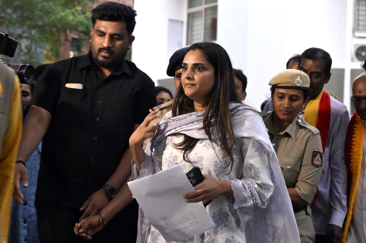 Actor-politician Ramya leaves after filing complaint at the Police Commissioner Office in Bengaluru on Monday, July 29, 2025.