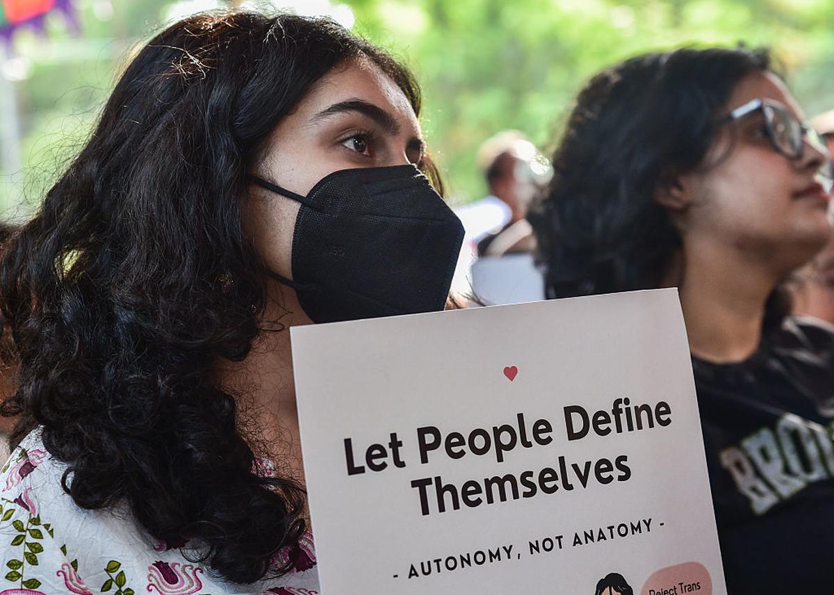 Members and supporters of the transgender community gather for a protest against the Indian government's proposed amendments to the Transgender Persons (Protection of Rights) Act in Parliament Members and supporters of the transgender community gather for a protest against the Indian government's proposed amendments to the Transgender Persons (Protection of Rights) Act in Parliament