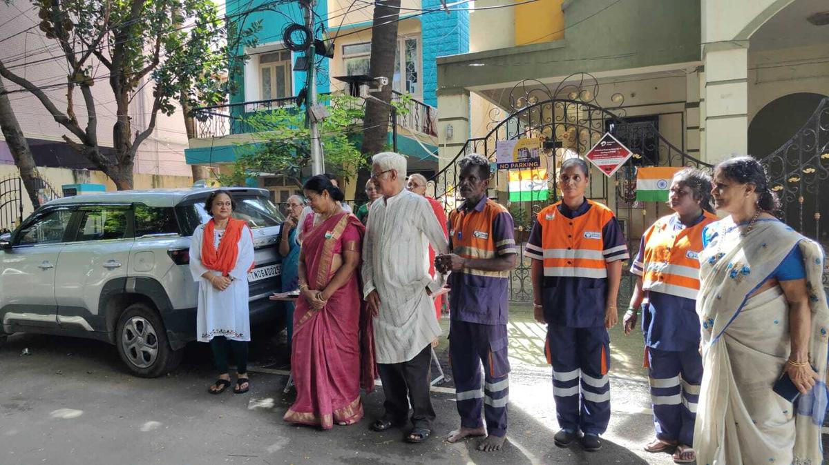Ravi being honoured during Independence Day celebrations at Mandaveli Raja Street. Ravi being honoured during Independence Day celebrations at Mandaveli Raja Street.