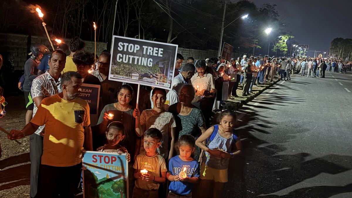 On April 18, 2025, a candlelight vigil was held on Hyder Ali Road in Mysolu to protest the axe of trees to widen the road. 