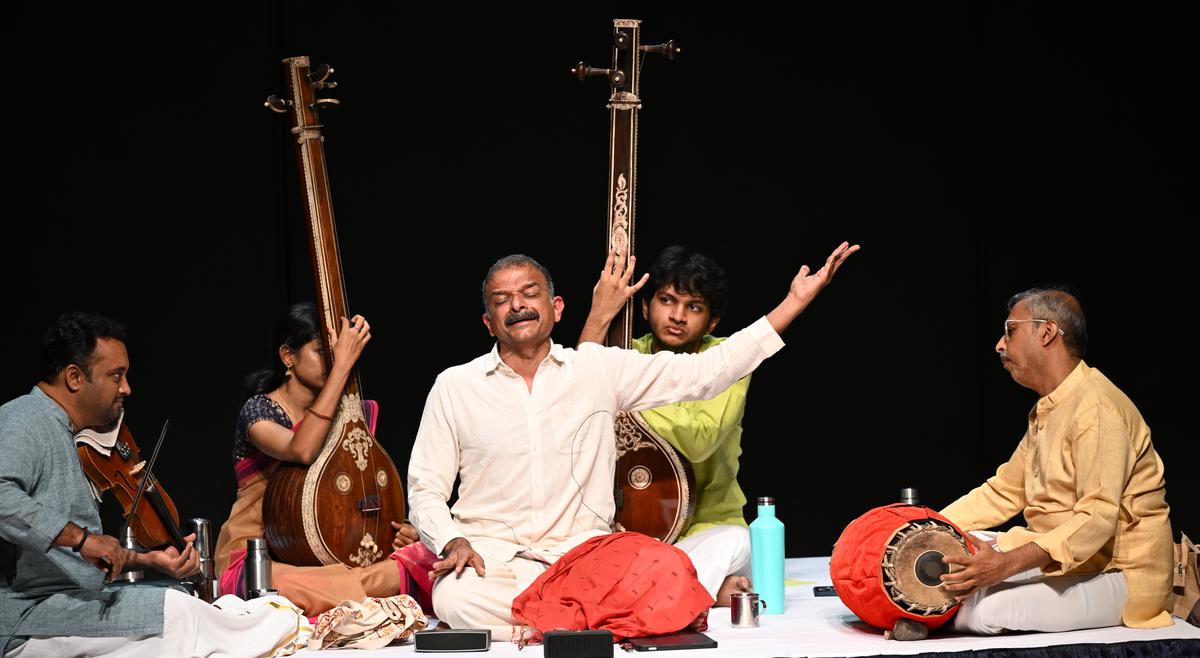 Krishna with Arun Prakash on the mridangam and H.N. Bhaskar on the violin