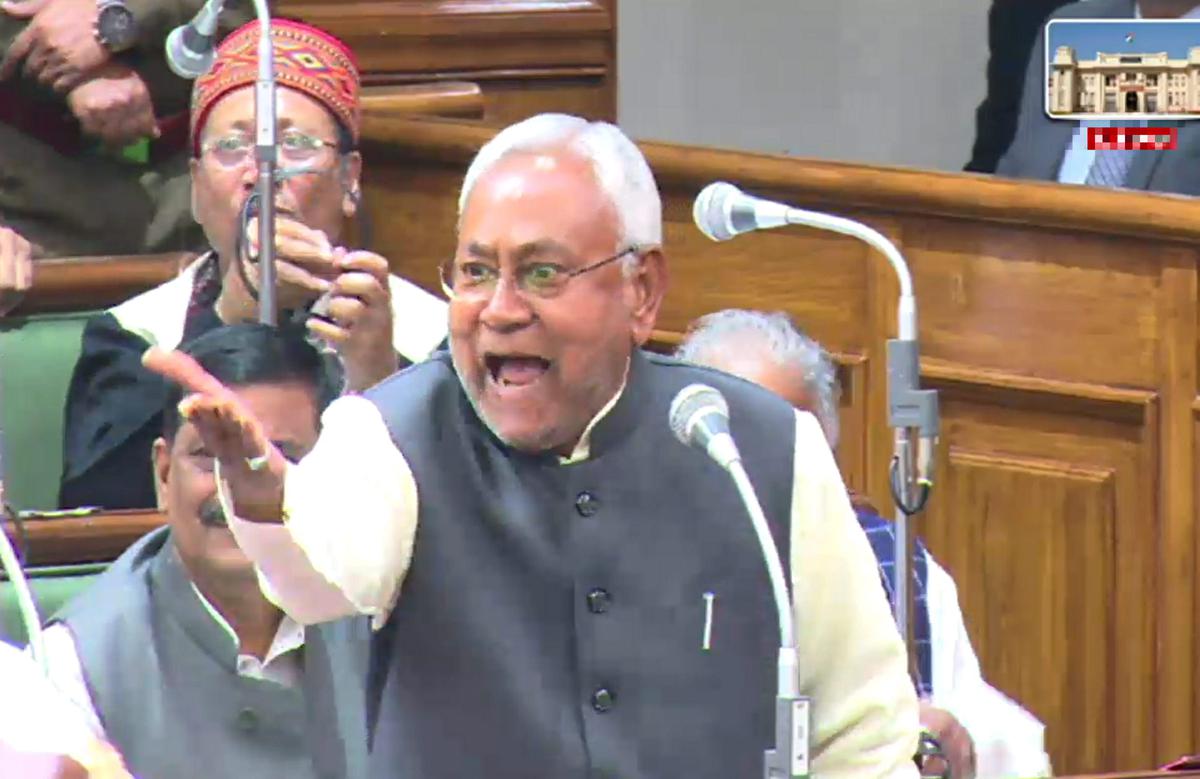 Bihar Chief Minister Nitish Kumar responds to Opposition remarks on the Chhapra hooch tragedy in the Assembly in Patna on December 14, 2022. 