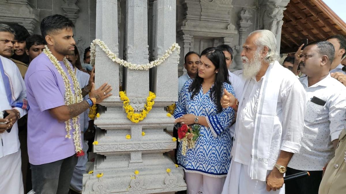 T20 cricket World Cup winner Suryakumar Yadav, wife visit temple near Udupi