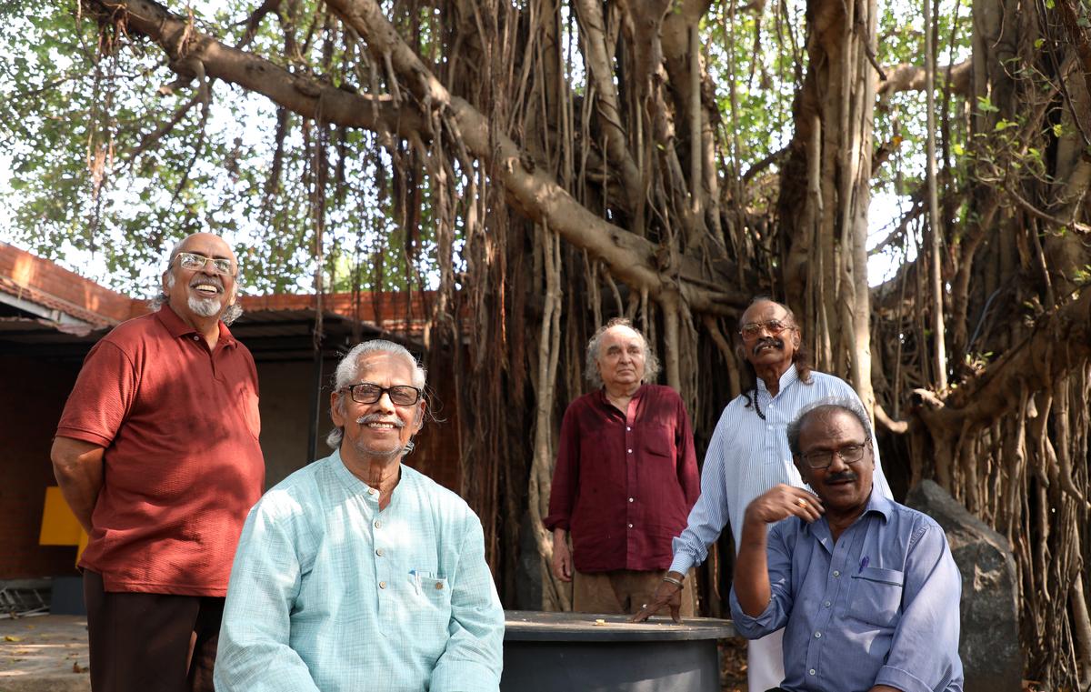 Senior artists P Gopinath, M. Senathipathi, C. Douglas, P.S Nandhan and Selvaraj at Cholamandal art village