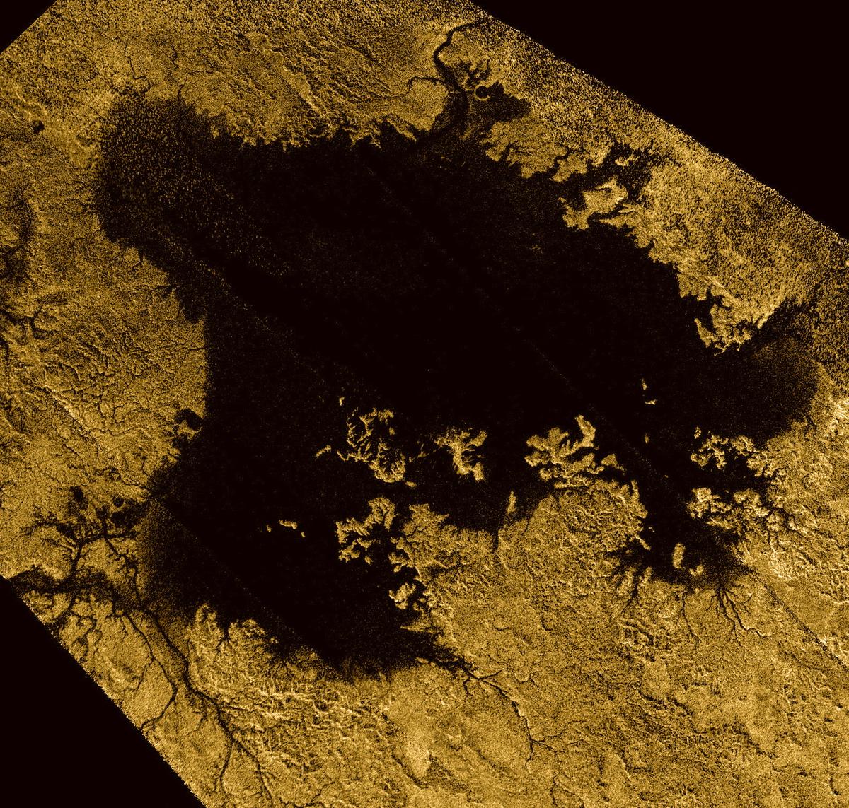 Ligeia Mare, the second-largest known body of liquid on Saturn’s moon Titan, shown in data obtained by NASA’s Cassini spacecraft, is pictured in this NASA handout image released January 17, 2018.