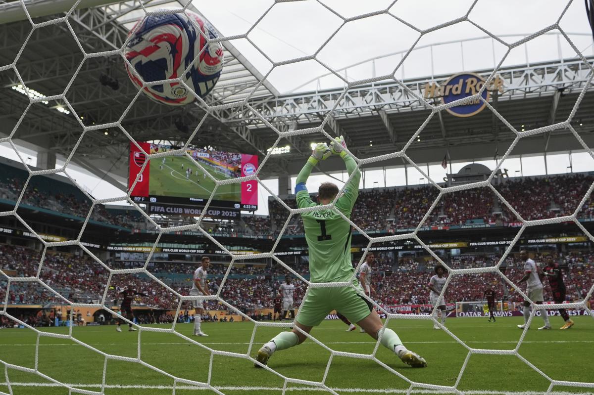 Bayern Munich’s Manuel Neuer is beaten by a shot from Flamengo’s Gerson for a goal during the Club World Cup round of 16 soccer match on June 29, 2025. Bayern Munich’s Manuel Neuer is beaten by a shot from Flamengo’s Gerson for a goal during the Club World Cup round of 16 soccer match on June 29, 2025.