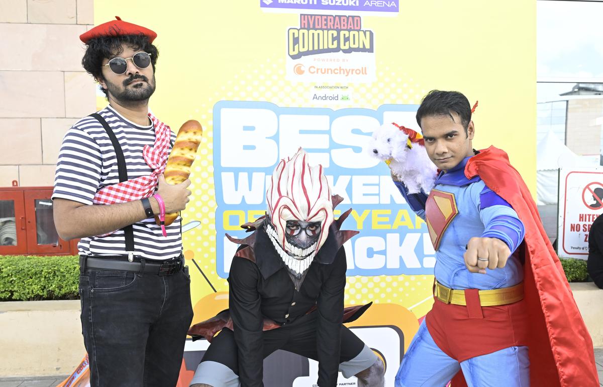 Cosplayers dressed as characters from popular fantasy and pop culture universes at the Hyderabad Comic Con held at Hitex in Hyderabad on Friday (October 31).