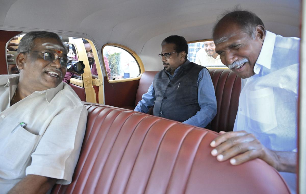L-G Kailashnathan and CM Rangasamy during the event on Monday. 