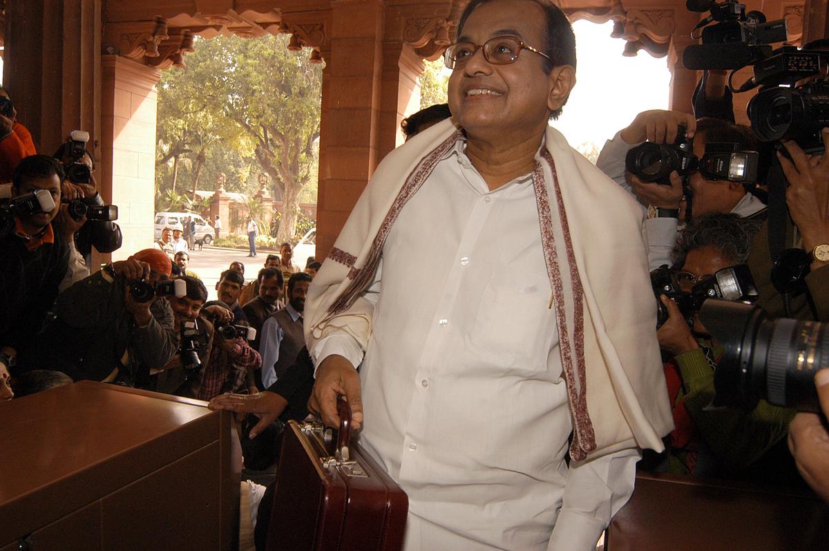 Former Finance Minister, Mr. P. Chidambaram  entering Parliament House  to present the Union Budget in Parliament House in New Delhi on February 28, 2005.  