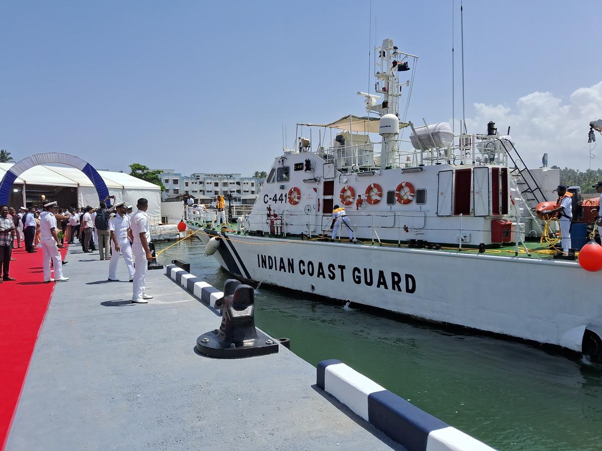 A Coast Guard vessel about to dock at the new jetty at Vizhinjam. A Coast Guard vessel about to dock at the new jetty at Vizhinjam.