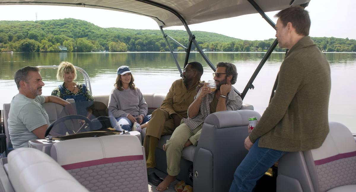 Steve Carell, Kerri Kenney, Tina Fey, Colman Domingo, Marco Calvani, and Will Forte in a scene from “The Four Seasons”.