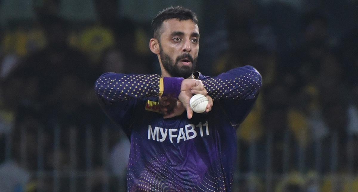 It’s all about the grip: KKR player Varun Chakravarthy  bowls cross-seam during the TATA IPL match against CSK at the Chepauk Stadium in Chennai on Sunday, 14th May, 2023.