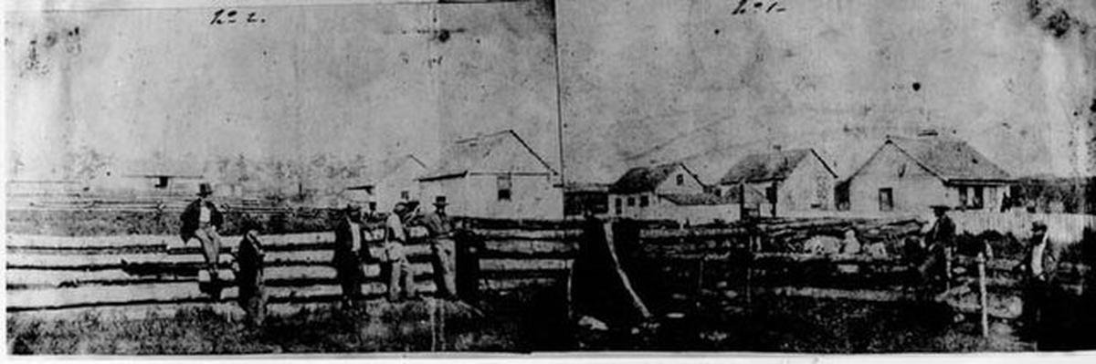 A photograph of Belle Vue Sheep Farm Sep 1859 on San Juan Island circa the Pig War