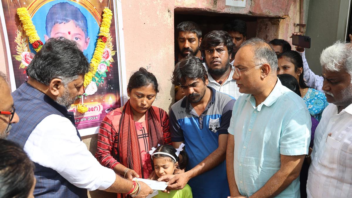 BBMP playground tragedy: Deputy CM D.K. Shivakumar hands over ₹10 lakh cheque to family of victim in Bengaluru