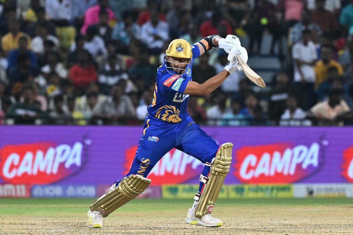 Lyca Kovai Kings batter M. Shahrukh Khan plays a shot against Idream Tiruppur Tamizhans in the Shriram Capital Tamil Nadu Premier League (TNPL) match held in Salem in Tamil Nadu on Sunday, 07 July 2024. 