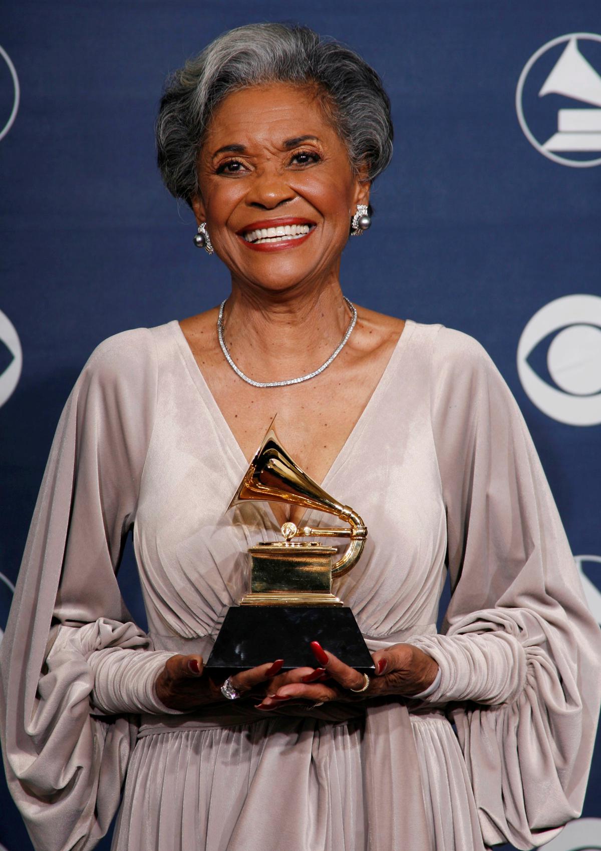 Singer Nancy Wilson holds her Grammy for Best Jazz Vocal Album for ‘Turned To Blue’ at the 49th Annual Grammy Awards in Los Angeles on February 11, 2007.  