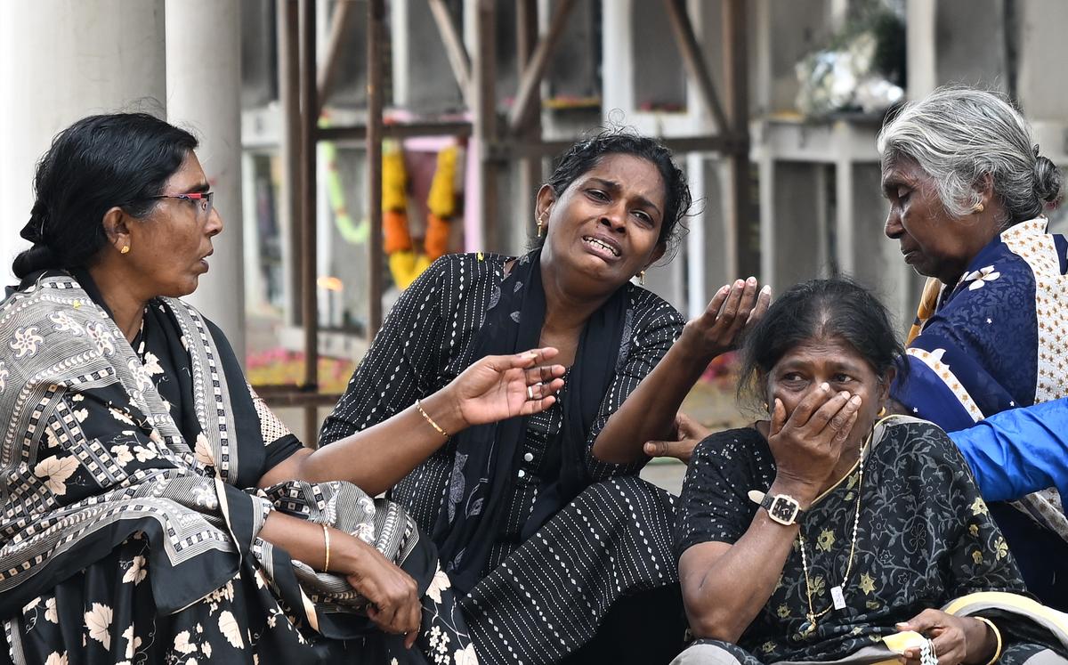Wife and relatives of Thomas Gabriel, who was killed in firing by  Jordanian armed forces while trying to enter Israel earlier this month, at the funeral ceremony at St. John Baptist Church at Thumba in Thiruvananthapuram on Tuesday.