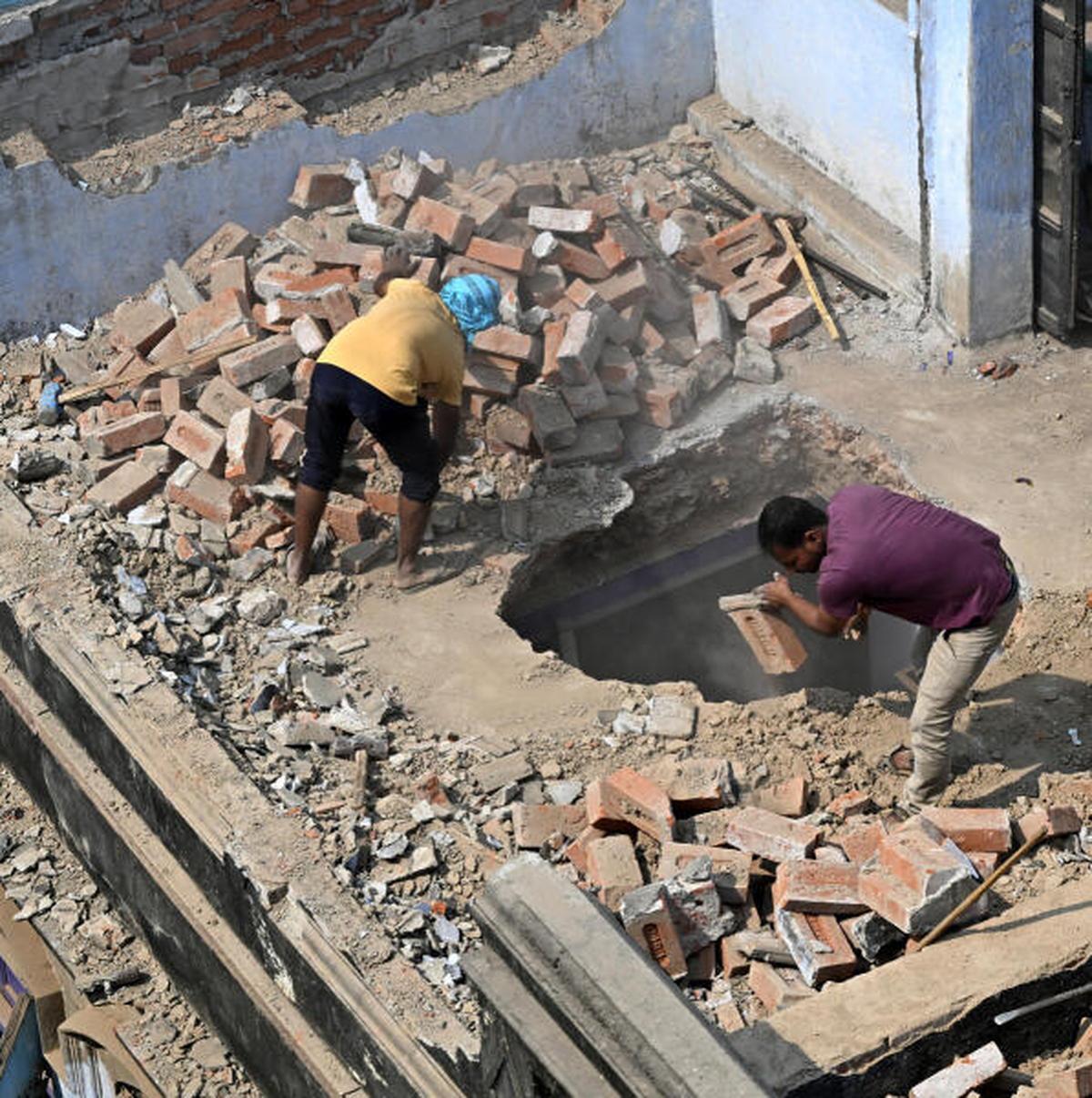 A demolished structure at Dal Mandi market in Varanasi. A demolished structure at Dal Mandi market in Varanasi.