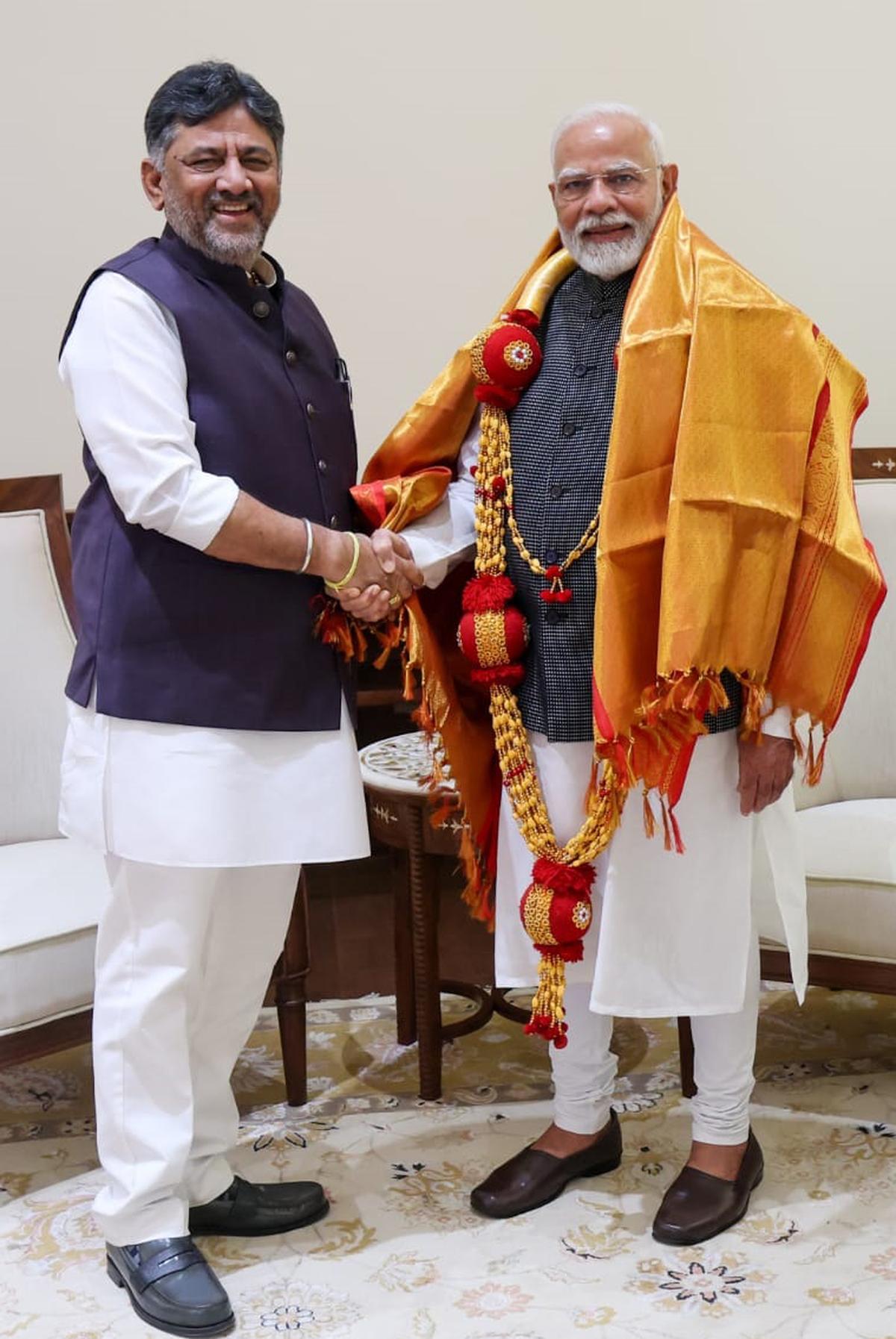 Deputy Chief Minister D.K. Shivakumar with Prime Minister Narendra Modi at New Delhi on Wednesday. Deputy Chief Minister D.K. Shivakumar with Prime Minister Narendra Modi at New Delhi on Wednesday.
