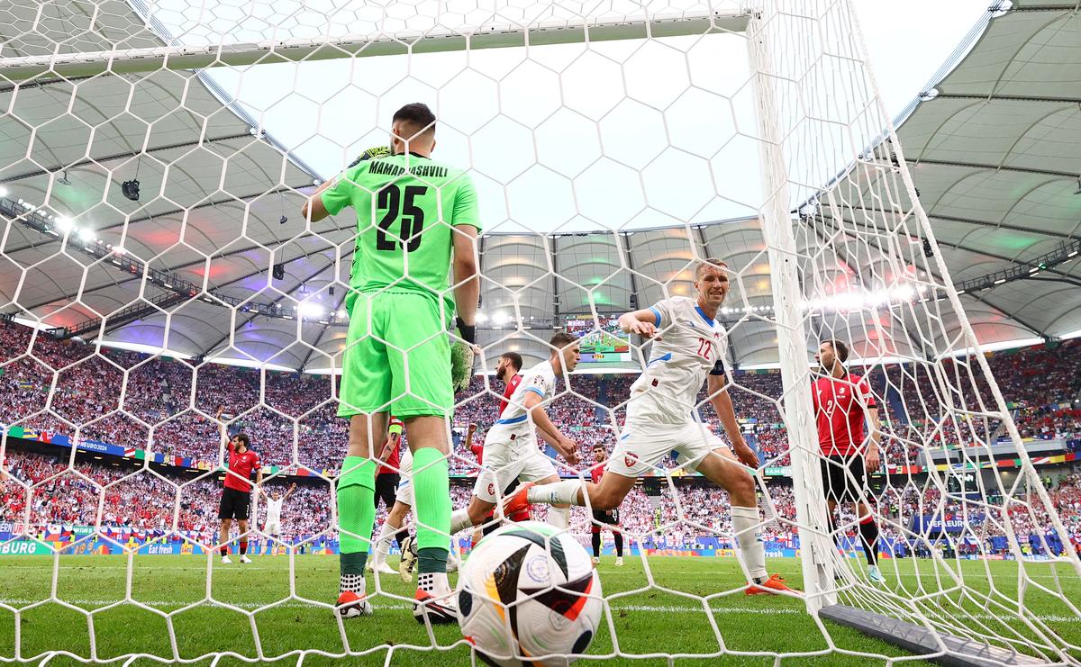 Czech Republic’s Patrik Schick scores their first goal