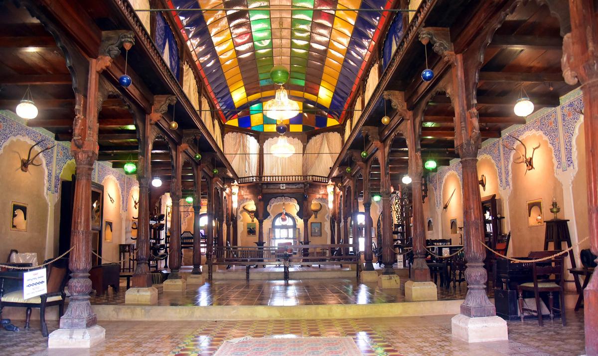 Interior of the Deccani Nawab Mahal, reconstructed at Hasta Shilpa Heritage Village Museum in Manipal. Interior of the Deccani Nawab Mahal, reconstructed at Hasta Shilpa Heritage Village Museum in Manipal.