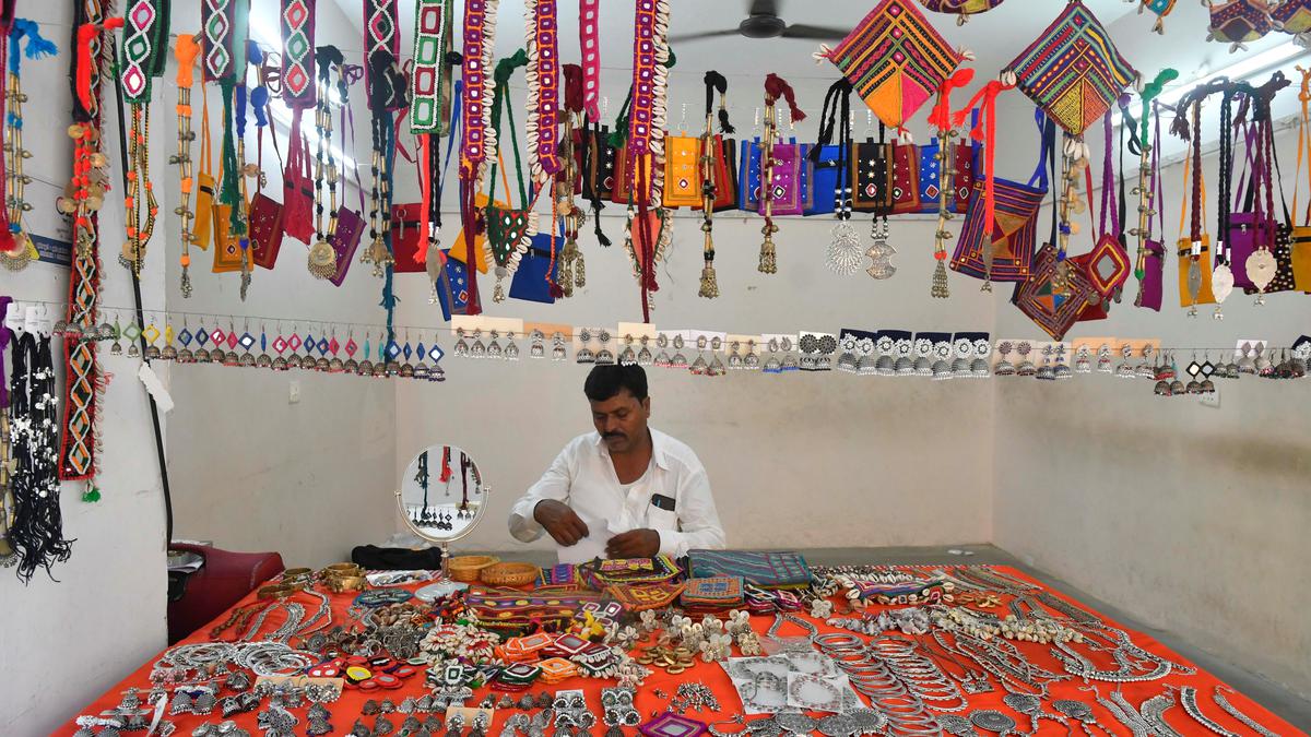 Products made by tribal artisans from across the country on sale at Gandhi Thidal in Puducherry
