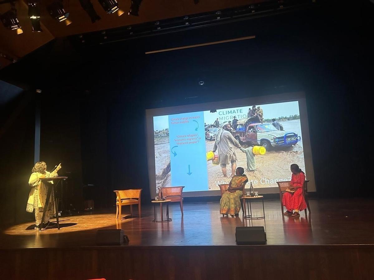 (From left)  Manjula Bharathy, Professor at Tata Institute of Social Sciences (TISS), Sheela Sanjeev Kumar, Climate Change Survivor, and Dhanyaja Santhosh, Climate Change Survivor.