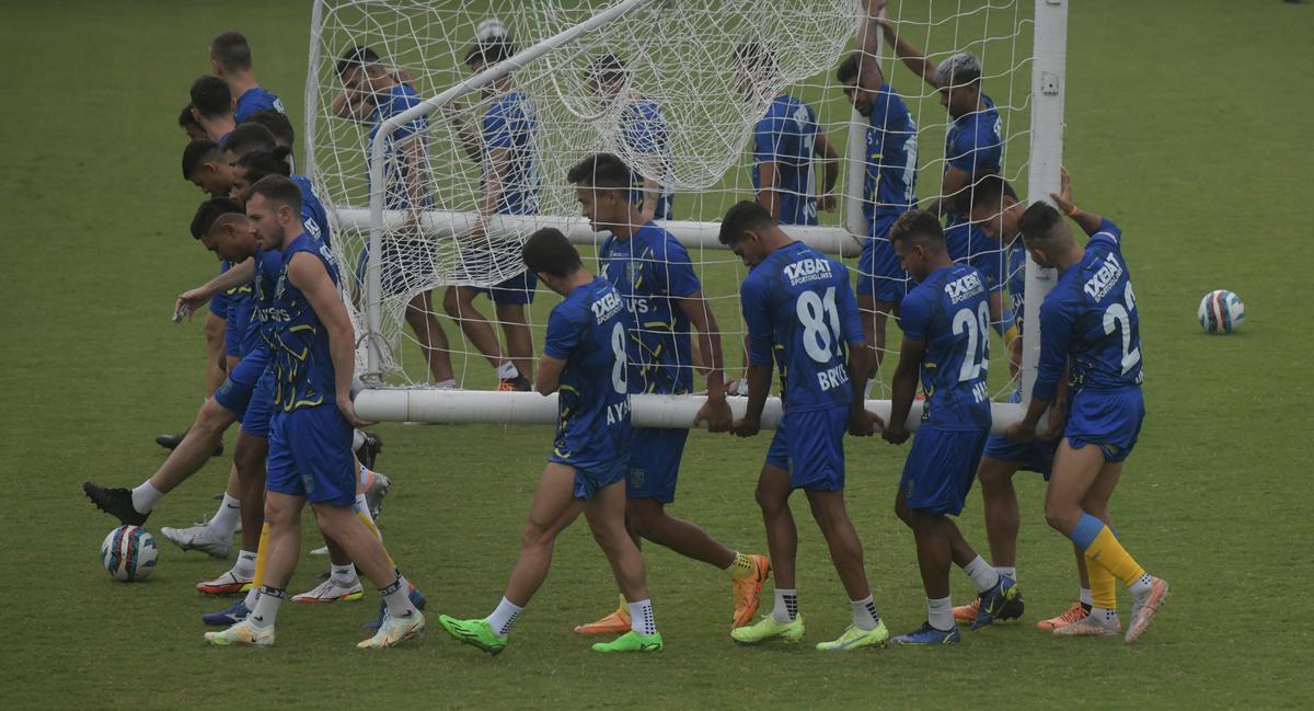  Kerala Blasters players preparing for their Indian Super League opener against East Bengal FC in Kochi on Thursday, October 6, 2022.