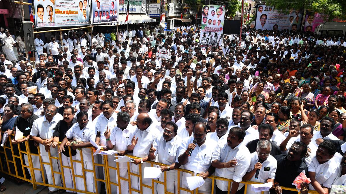 AIADMK cadre stage demonstration in Madurai