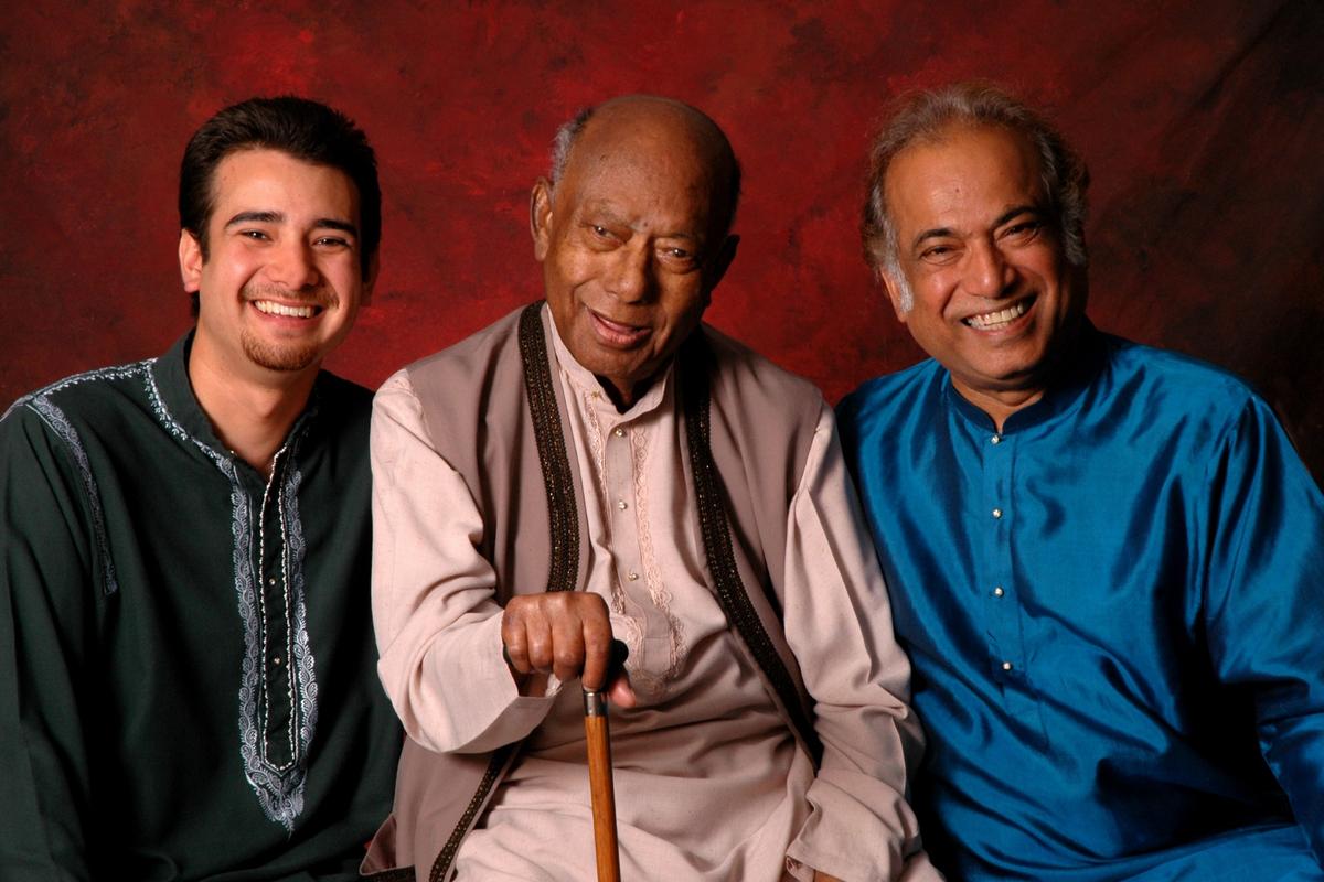 Ustad Ali Akbar Khan with his sons Alam and Ashish 