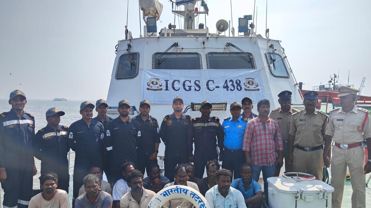 Coast Guard rescues 11 fishermen off Kakinada coast after boat catches fire mid-sea