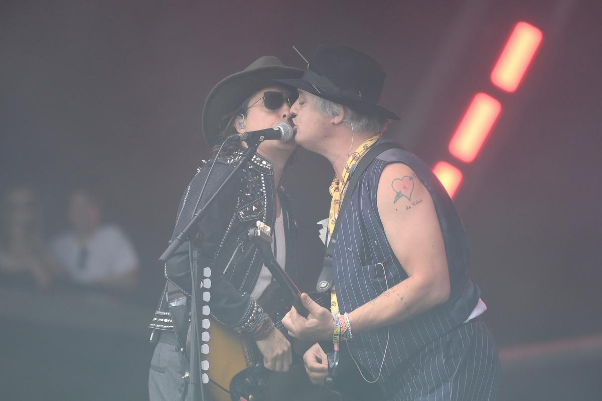 The Libertines perform on the pyramid stage at Glastonbury Festival at Worthy Farm in Pilton, Somerset, Britain, June 29, 2025. 