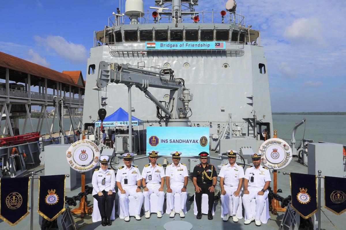 In this image via Indian Navy on July 19, 2025, naval officers of India and Malaysia aboard Indian Navy’s survey vessel INS Sandhayak during the ship’s visit to Port Klang, in Malaysia. In this image via Indian Navy on July 19, 2025, naval officers of India and Malaysia aboard Indian Navy’s survey vessel INS Sandhayak during the ship’s visit to Port Klang, in Malaysia.