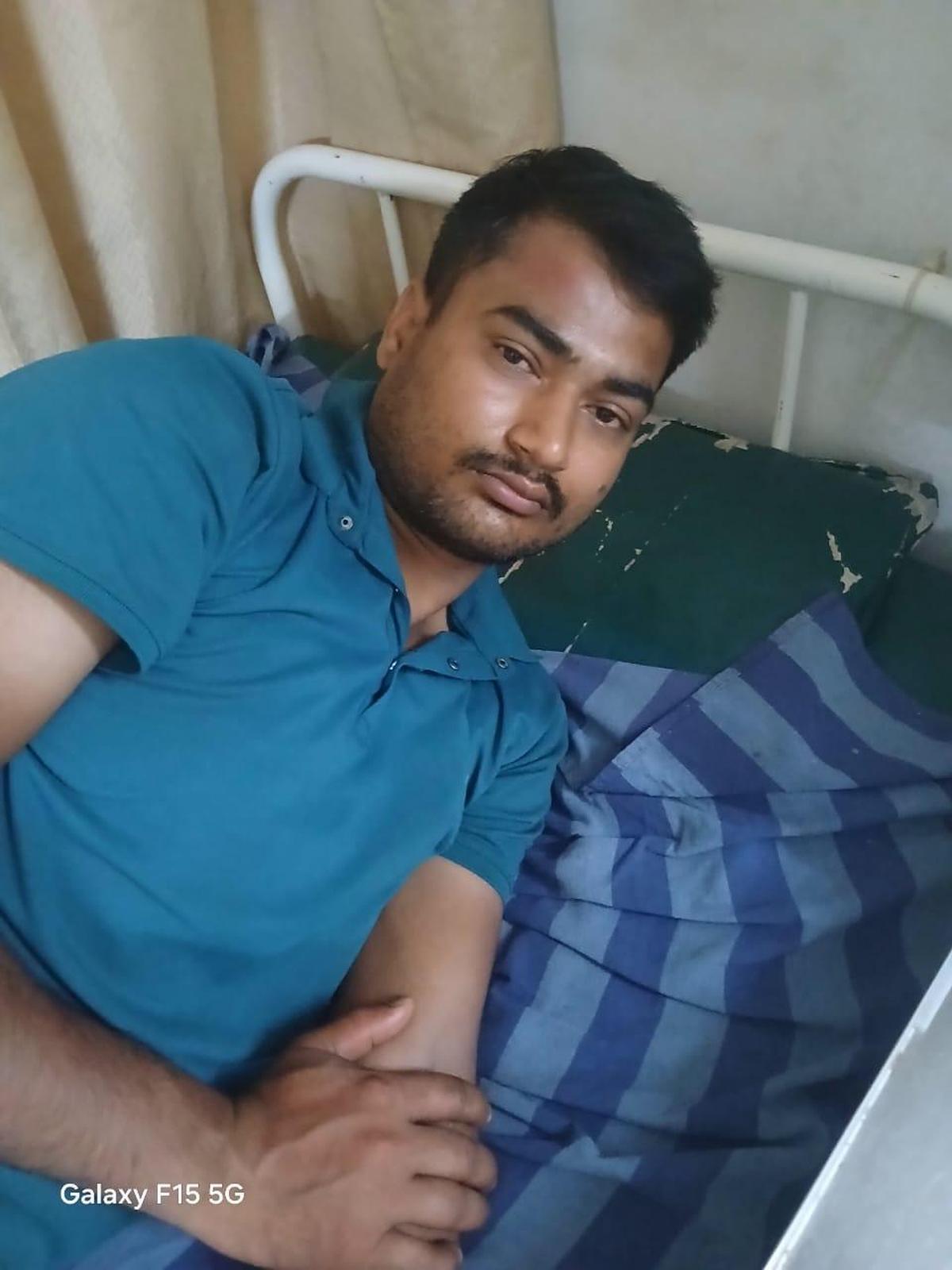 Dawood, the victim of an alleged instance of cow vigilantism, at the Kumbala cooperative hospital in Kasaragod on Saturday (February 14, 2026).